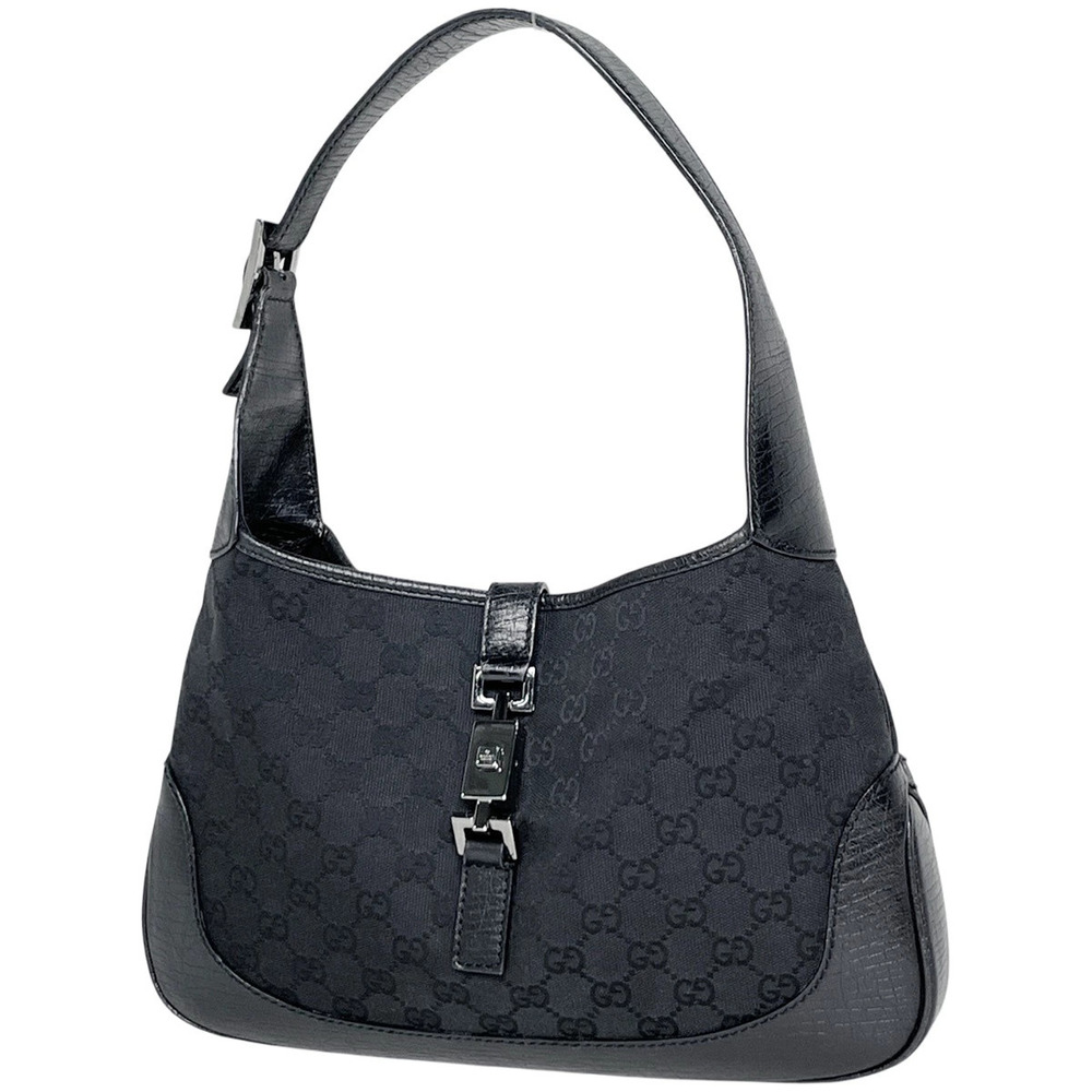 Gucci Jackie Shoulder Bag GG Hobo Canvas Black